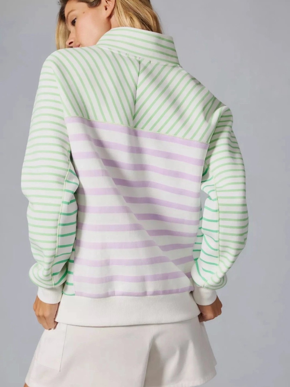 Scotch & Soda Women's Relaxed Half-Zip Sweatshirt In Stripe Size: XS - Picture 2 of 13